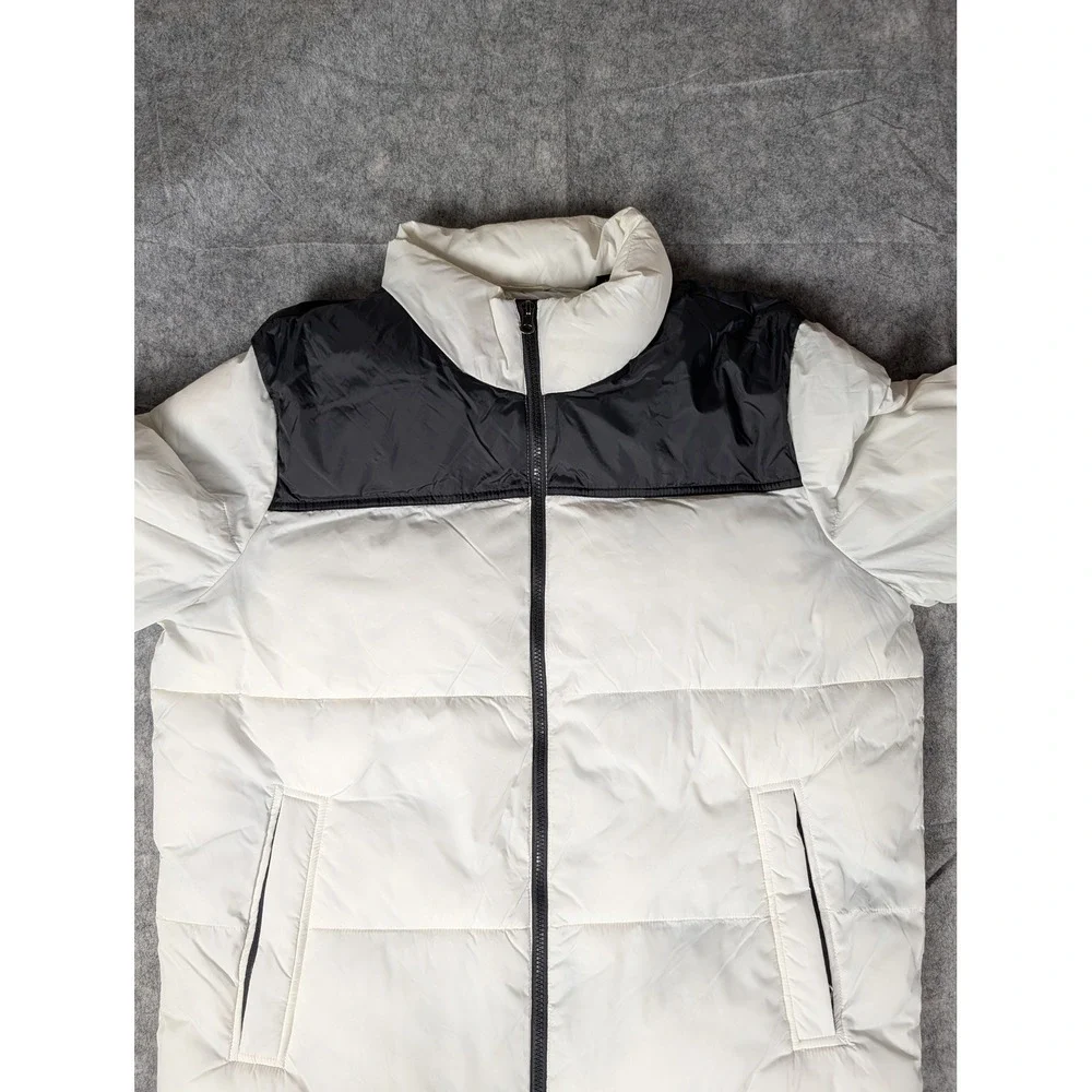 GH Bass Mens White Black Colorblock Puffer Jacket Full Zip Insulated Coat L‎